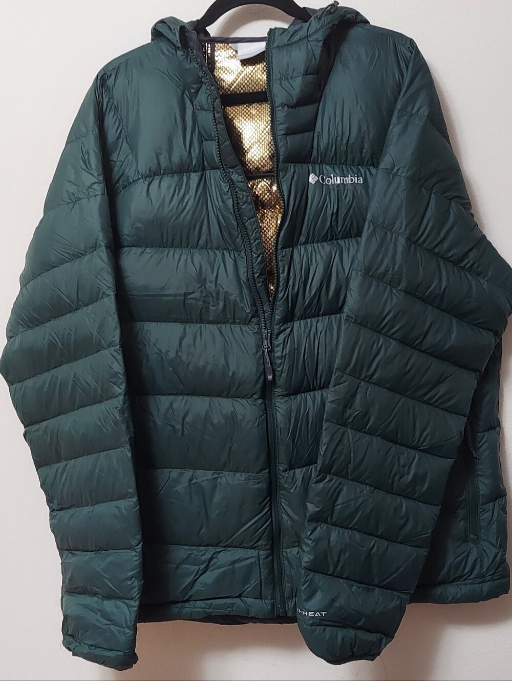 Columbia Men's Forest Green Quilted Hooded Puffer Down Jacket Size XL